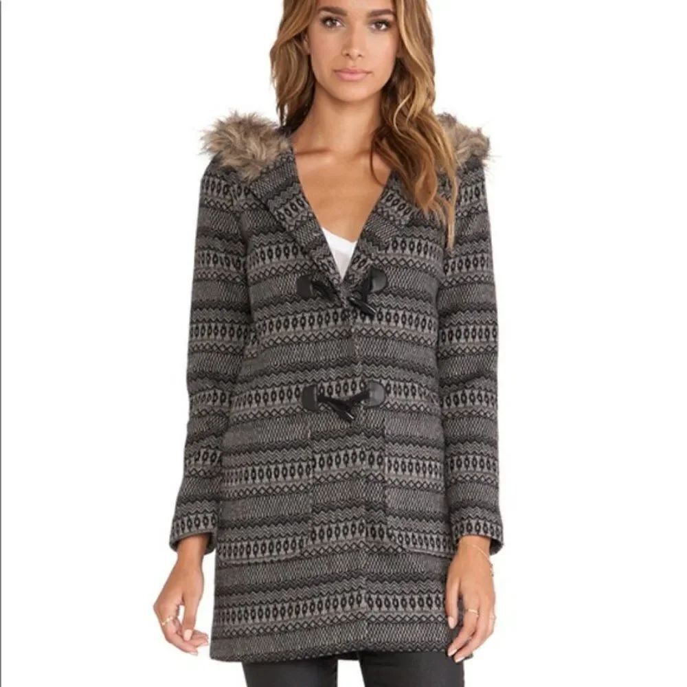 Jack Leary Jacquard Printed Fur Hood Toggle Coat
